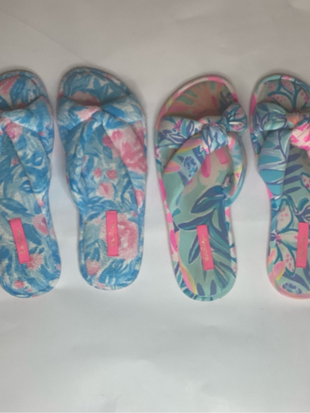 Lilly Pulitzer Blue Pink Floral Knot-Top Slide Sandals